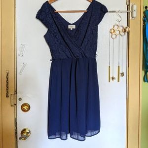 Cap Sleeves Lace Topped Skater Dress